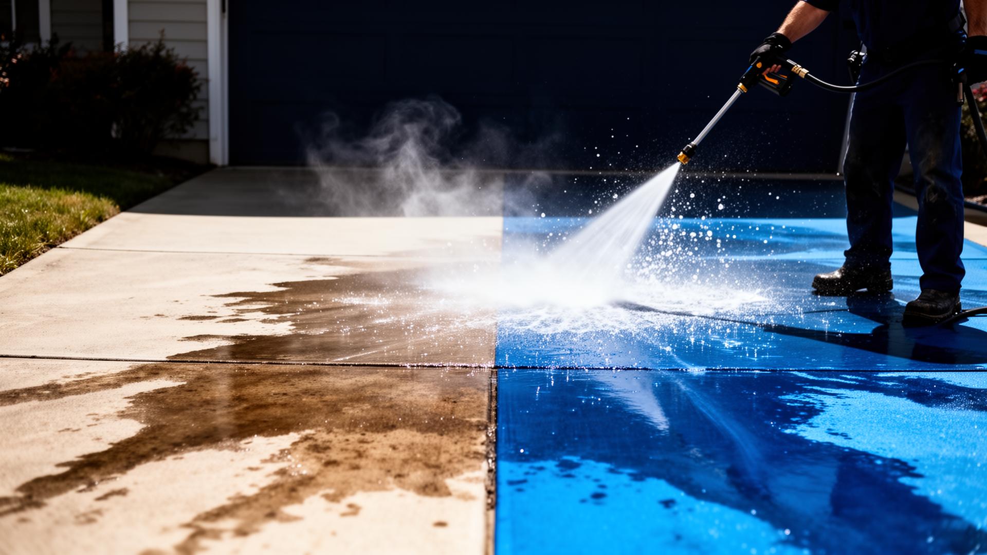 Professional pressure washing in action